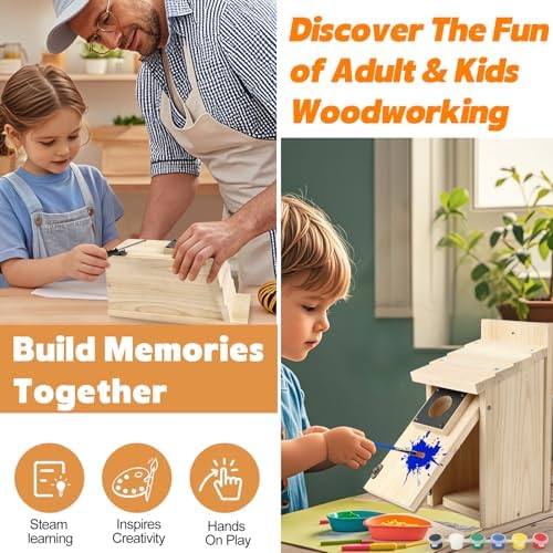 2 Pack Wood Bird Houses for Outside with Paint Set for Bluebird Finch Swallow Wren Chickadee, Crafts & DIY Birdhouse Kits for Adults & Kids to Build