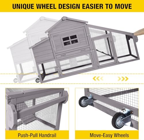 Aivituvin Chicken Coop Mobile Hen Coop, Large Poultry Cage with Wheels Outdoor Backyard Chicken House