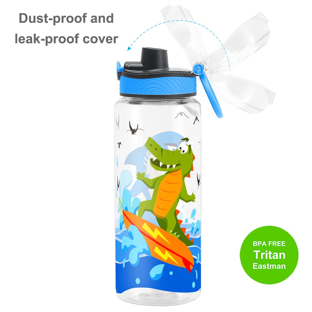 Cute Water Bottle for School Kids Girls, BPA FREE Tritan & Leak Proof & Easy Clean & Carry Handle, 23oz/ 680ml - Shark