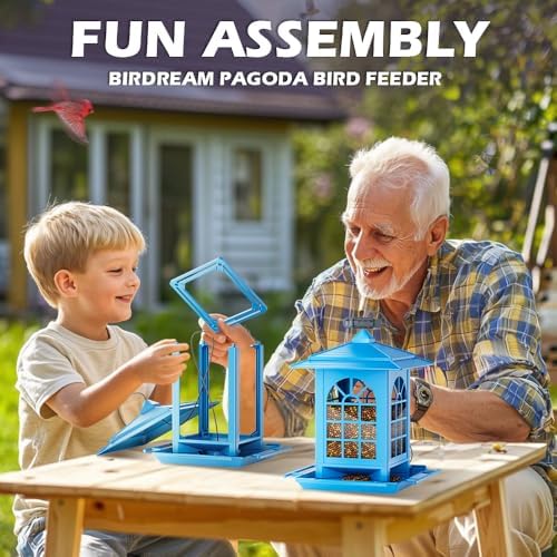 Birdream 2 Pack Bird Feeders for Outdoors Hanging - 7LB Total Capacity Classic Courtyard Design Fun Assembly Large Bird Feeder, Attracting Wild Birds Cardinals Goldfinches Sparrows - Blue