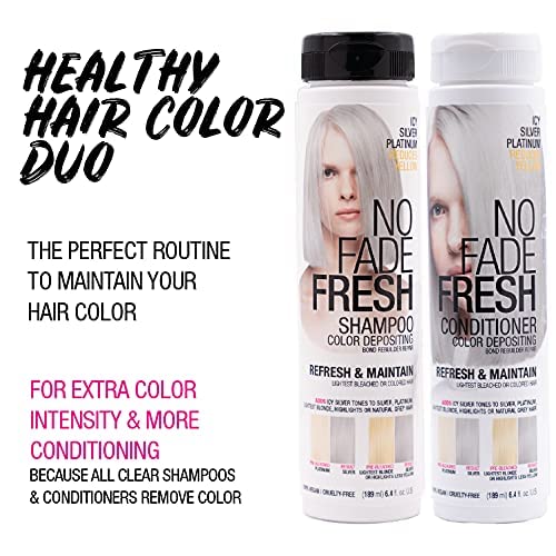 NO FADE FRESH Icy Silver Platinum Color Depositing Conditioner - Semi Permanent Hair Color with BondHeal Bond Rebuilder - Silver Hair Dye, Toner to Remove Yellow - Deep Conditioner Hair Mask 6.4 oz
