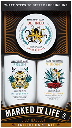 Billy Jealousy Marked IV Complete Tattoo Care Kit, Make Your Mark Defined, Fresh and Vibrant, Includes Aftercare Ink Salve, Brightening Soap and Moisturizing Tattoo Lotion