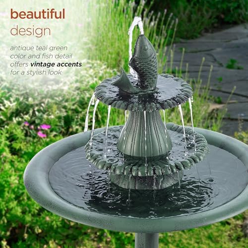 Alpine Corporation TEC104 Outdoor Floor 3-Tiered Pedestal Soothing Cascading Waterfall Fountain with Birdbath, 40", Green