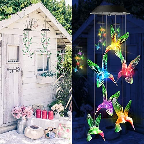 Toodour Solar Wind Chime, Color Changing Wind Chimes Hummingbird, LED Decorative Mobile, Gifts for Mom Grandma, Waterproof Outdoor Decorative Lights for Garden, Patio, Yard, Window Outdoor Decor