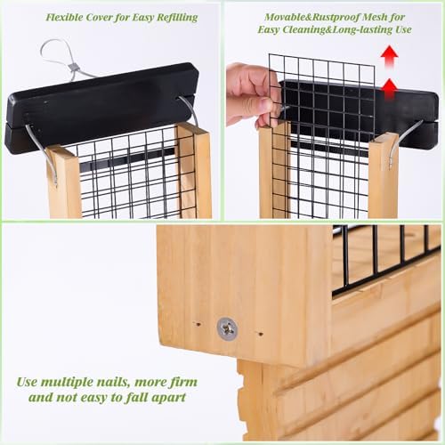 Wooden Suet Bird Feeder for Outside Hanging, Large Woodpecker Suet Feeder with Tail Prop, Hanging Bird Feeder for Wild Birds, 1 Pack, Black