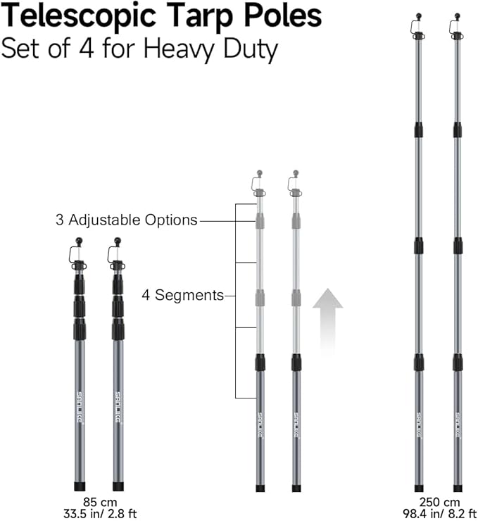 SANLIKE Tent Poles for Tarp, 98 in Tarp Poles Set of 2, Tent Poles Replacement, Telescoping Pole, Canopy Poles, Camping Poles for Rooftop Tents, Trekking Pole Tent for Rain Fly, Camper, Awning – Gray