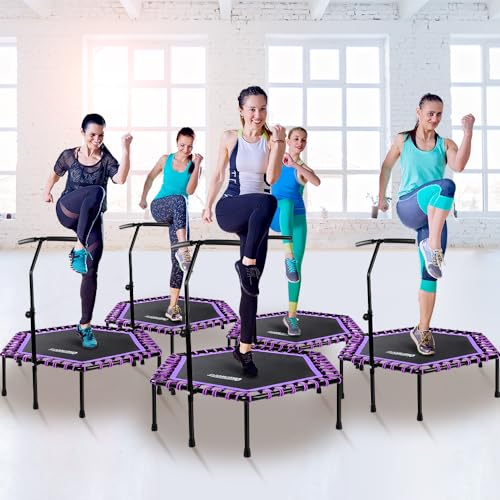 ONETWOFIT 48" Silent Mini Trampoline with Adjustable Handle Bar Fitness Trampoline Bungee Rebounder Jumping Cardio Trainer Workout for Adults