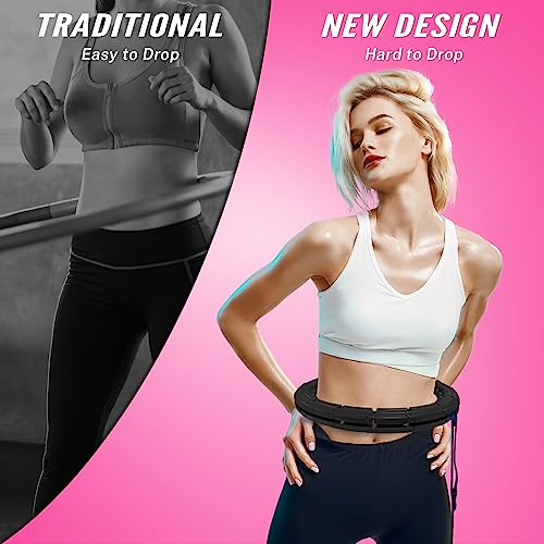 Brebon Weighted Hoola Infinity Exercise Fit Hoops Plus Size for Weight Loss, 2 in 1 Weight Loss 24 Detachable Knots Fitness Abdomen Equipment Hoops Adjustable Auto-Spinning Ball for Adult (Black)