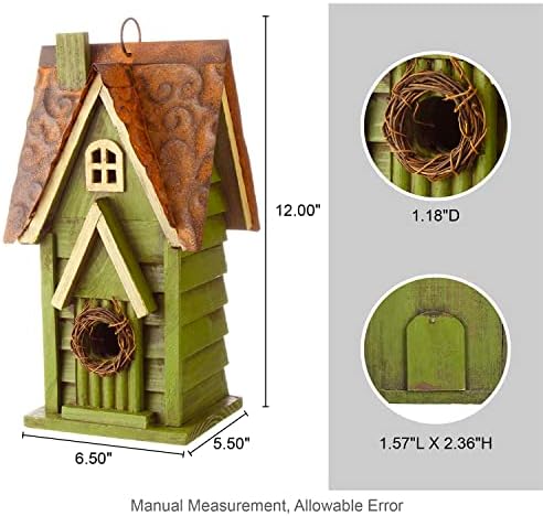 Glitzhome 12" H Green Hanging Distressed Solid Wood Garden Bird House Decoratvie Birdhouse