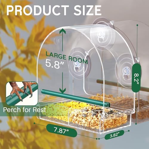 Window Bird Feeder for Outdoors, Clear Feeders Window Mounted with Strong Suction Cups, Fummingbird Feeder for Viewing Inside, Oriole, Finch Bird Watching for Cats, Elderly, Kids
