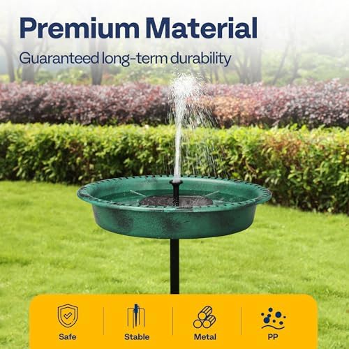 VIVOHOME Oval Polyresin Bird Bath Bowl with Solar Fountain, 29 Inch Height Outdoor Freestanding Birdfeeder with Metal Stake, Capacity 1.3 Gallons, 5-Pronged Base, Green