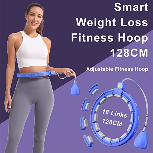 Weighted Workout Hoop for Adult Weight Loss - 50" Plus Size Silent Smart Waist Fitness Circle with Ball - Abs Exercise Equipment for Home Blue