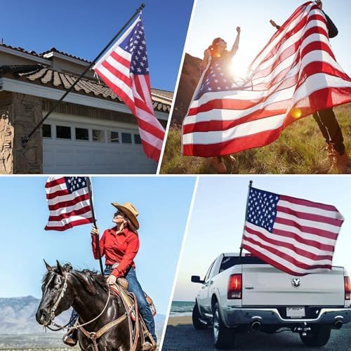 American Flag with Pole Kit - 6ft Heavy Duty Tangle Free Flag Pole Holder for Outside House,3X5 Embroidered US Flag,Dual Position Bracket for Front Porch,Garage,Outdoor