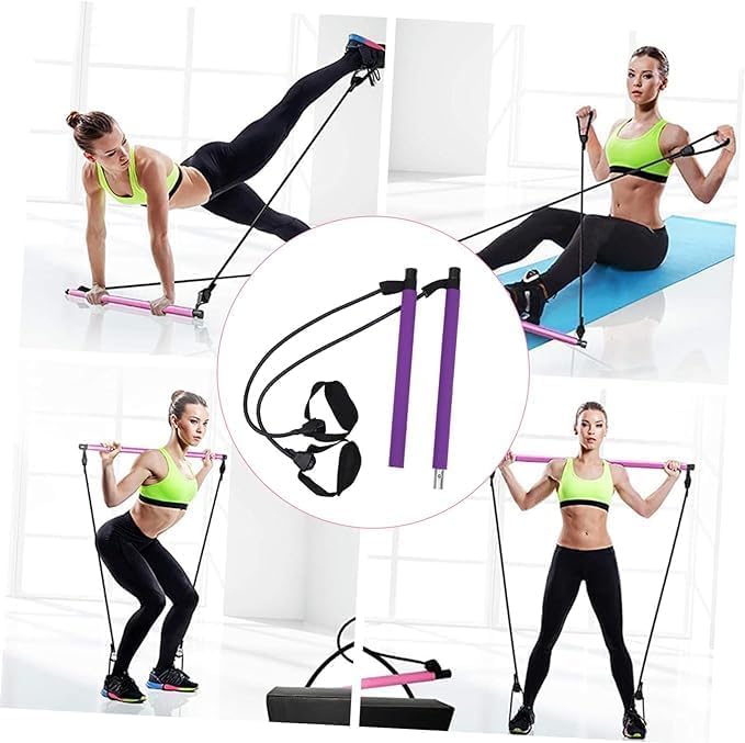 Pilates Bar, Plates Sculpt Bar, Pilates Bar Kit with Resistance Bands, Pilates Bar Kit, Stretched Fusion Pilates Bar, Exercise Equipment, Squat, Yoga for Full Body (Blue)