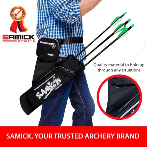 SAMICK SPORTS Archery Arrow Quiver - Adjustable Waist Hanged Quiver with 3 Removable Tubes & Pockets for Archery Arrows Case & Equipment - Ideal for Hunting & Target Practice - Right Handed Only