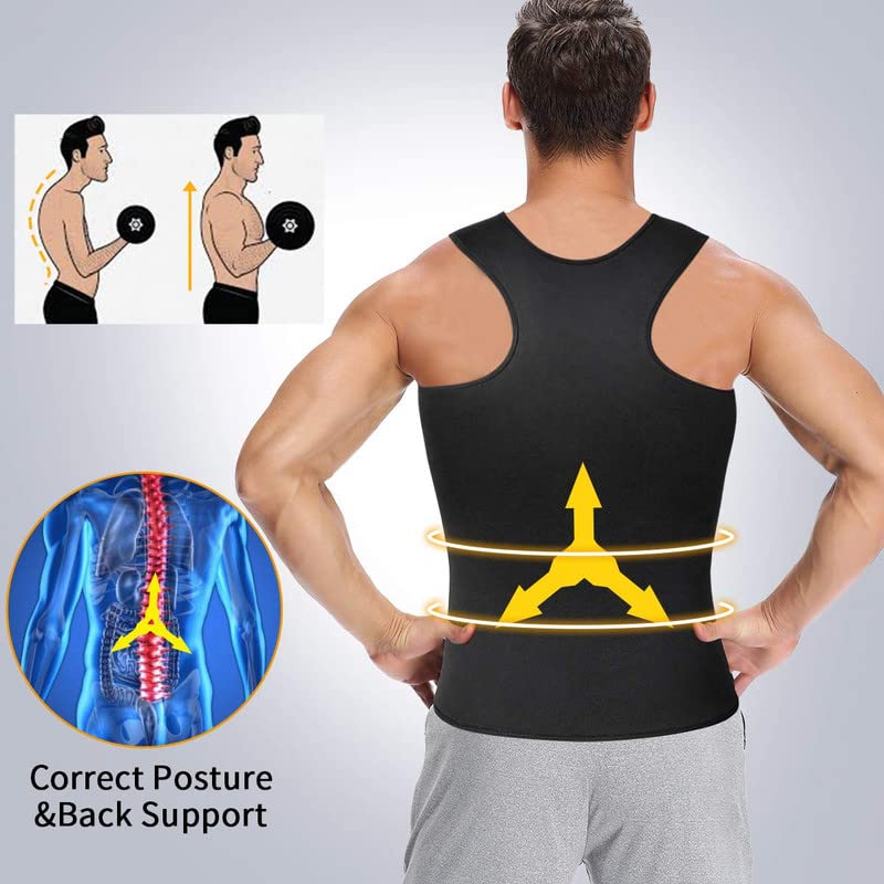 SHAPERIN Men Zipper Sauna Vest Tank Top, Compression Sweat Vest, Neoprene Waist Trainer Body Shaper Slimming Corset Belt Gridle Vest (Black,Small)