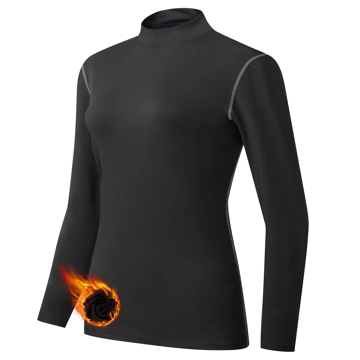Tesuwel Thermal Shirts for Women Cold Weather Ski Base Layer Women Long Sleeve Fleece Ladies Thermal Tops Winter Warm Hiking Snow Underlayer Running Athletic Shirts Moisture Wicking 2219 Black L