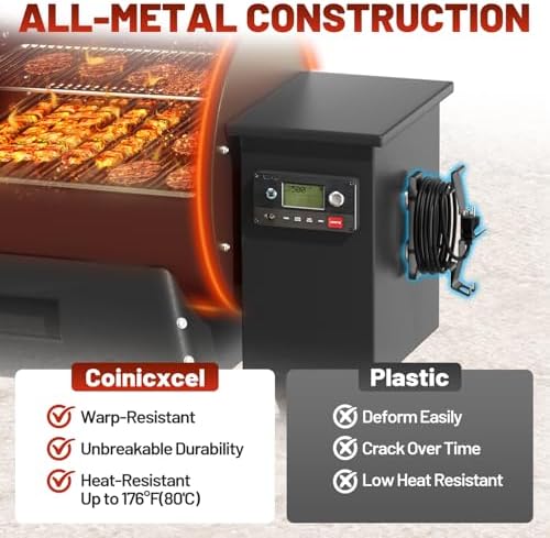 All-Metal Magnetic Power Cord Organizer with Strong Magnet, Coinicxcel Cable Holder for Most Wood Pellet Grill Smoker with Open Plug Slot & Hook, Suit for Traeger Grill Accessories, BBQ Accessories
