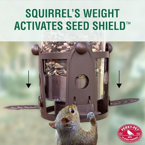 Perky-Pet 334-1SR Squirrel-Be-Gone Max Large Wild Bird Feeder with Flexports, Squirrel Proof Bird Feeder with Weight-Activated Perches - 4LB Seed Capacity