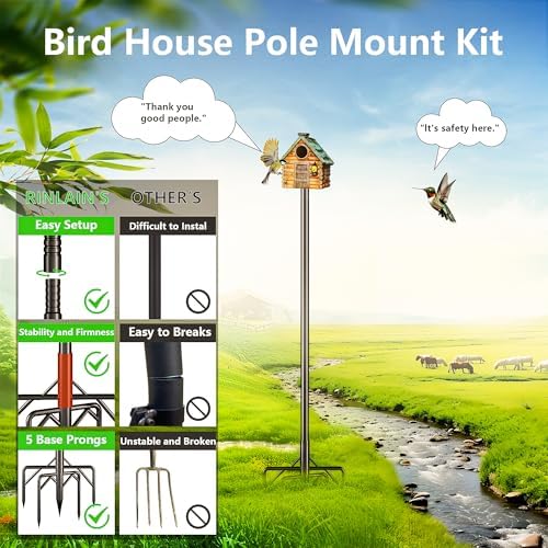 Bird Feeder Pole Kit, 79 Inch Bird House Pole for Outdoors Heavy Duty,5 Base Prongs Adjustable Birds Feeder Stand for House