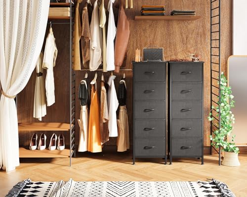 AODK Dresser for Bedroom with 5 Storage Drawers, 48" Tall Dresser Chest of Drawers Fabric Dressers with Sturdy Steel Frame, Black