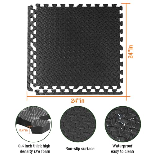 GWT FitTile Set: 24 SQ FT (6 Tiles) ½” Thickness EVA Interlocking Foam Floor Tiles for Home Gym, Workout Equipment, Floor Padding, and Play