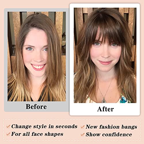NAYOO Clip in Bangs - 100% Real Human French Bangs Hair Extensions with Temples for Women - Curved Bangs for Daily Wear (Natural Black)