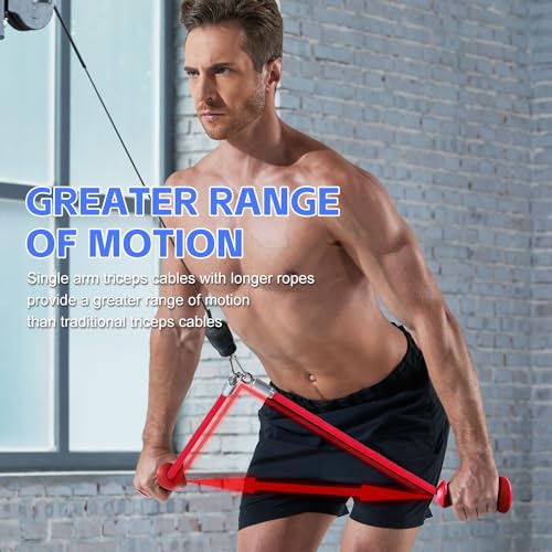 HXD-ERGO Ergonomic Tricep Rope of 2, Tricep Pull Down Attachment with Ergonomic Grip for Cable Machine - Single Arm Tricep Pull Down Cable Attachment for Gym(Red 2 pcs)