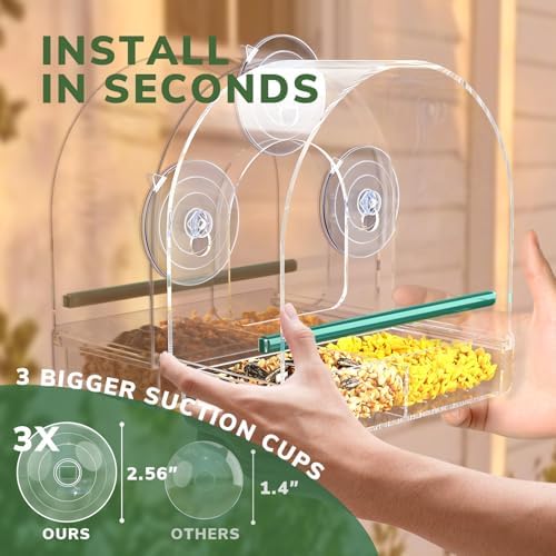 Window Bird Feeder for Outdoors, Clear Feeders Window Mounted with Strong Suction Cups, Fummingbird Feeder for Viewing Inside, Oriole, Finch Bird Watching for Cats, Elderly, Kids