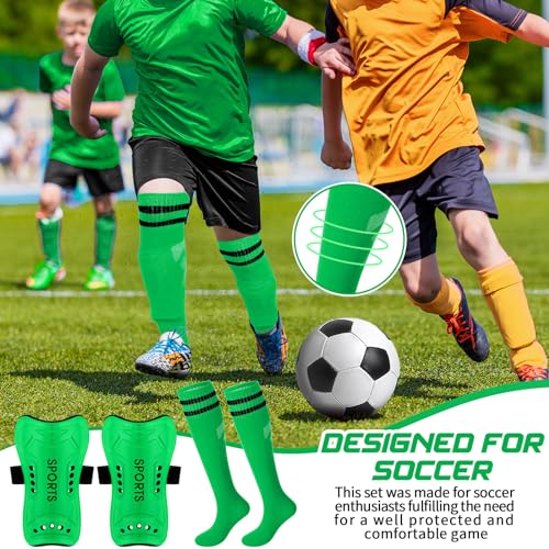 Syhood Soccer Shin Guards and Socks for Toddler Kids Youth, Lightweight Soccer Shin Pads Protective Soccer Gear for 3-5, 5-10, 10-15 Years Old Children Teen Boys Girls Soccer Game (Green,S Size)