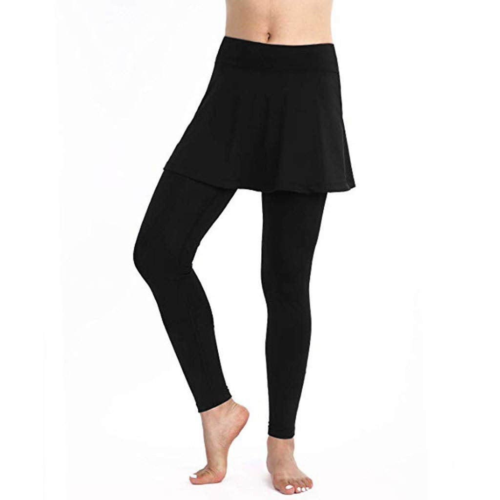 Aniywn Women's Leggings Skirt, Skirted Leggings, Active Skirt with Pockets, Tennis Pants Sports Fitness Culottes Black