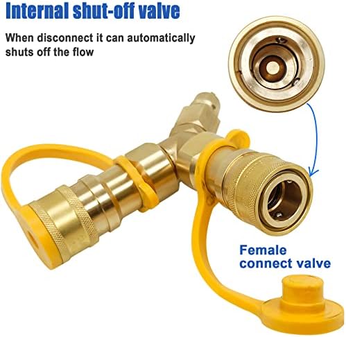 3/8 in Natural Gas Y Splitter, Low Pressure Propane NAT Gas Quick Connect/Disconnect Separator Adapter for Weber Grill, Pizza Oven, Patio Heater/Fire Pit, RV, Generator