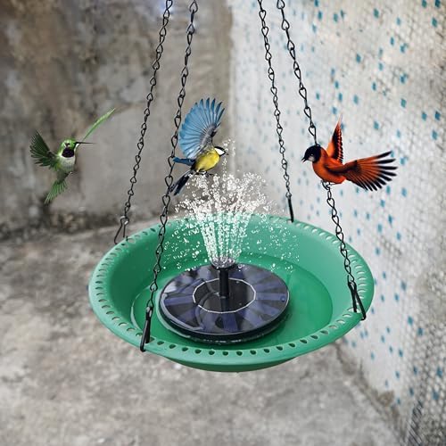Bird Baths for Outdoors Heavy Duty, 14 inch BirdBath Bowl Only with 25” Rust-Proof Black Chains, Hanging Birds Bath Hanging Bird-Feeder for Garden Backyard Decor (Green 2 Pack)