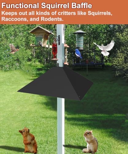 Metal Squirrel Baffle for 4x4 Post, Outside Wooden Pole Mount Squirrel Guards for Bird Feeders, 17 Inch Squirrels Deterrents Stopper to Deter Racoons, Black, 1pcs