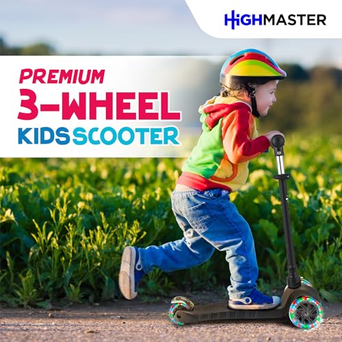 HighMaster Kids Scooter – 3 Wheel Kick Scooter for Children and Toddlers – Adjustable Handlebar with LED Wheel Lights – Indoor and Outdoor Fun