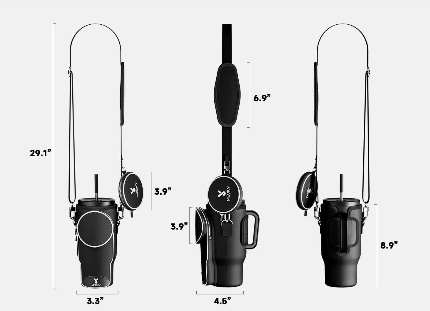Meoky Water Bottle Carrier Bag with Phone Pocket for 40 oz Tumbler with Handle, Neoprene Water Bottle Holder Pouch with Adjustable Strap, 2 Carabiner Clips (Night)