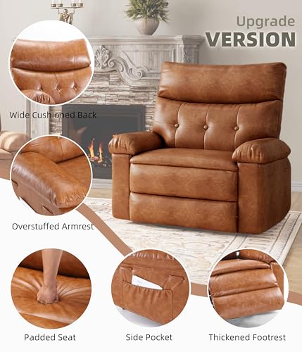 GarveeHome Oversized Recliner Chair - Faux PU Leather Large Manual Recliner for Adults, Exceptional Comfort Lazy Chair with 1.5X Sponge Filling and Easy Recline Mechanism for Relaxation