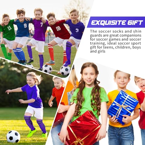 Syhood Soccer Shin Guards and Socks for Toddler Kids Youth, Lightweight Soccer Shin Pads Protective Soccer Gear for 3-5, 5-10, 10-15 Years Old Children Teen Boys Girls Soccer Game (Purple,S Size)