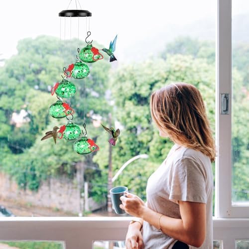 Charming Wind Chimes Hummingbird feeders for Outdoors Hanging ant and bee Proof,Never Leak,Perfect Garden Decor for Outside(Green)…