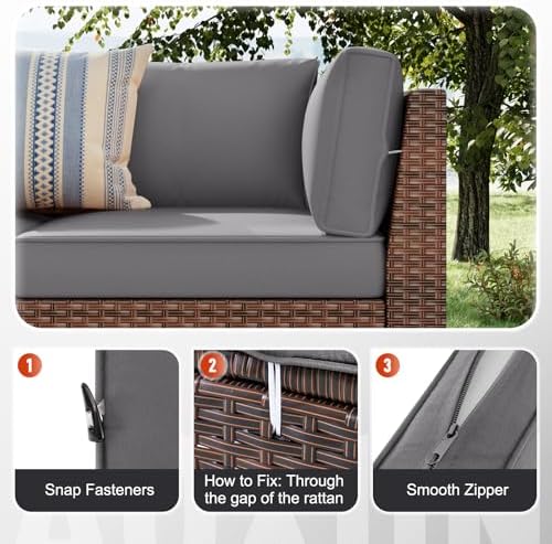 Aoxun Outdoor Replacement Cushions for Patio Furniture, Deep Seat Outdoor Cushions for 6-Seat Wicker Sectional, 14-Piece Water-Repellent Cushion for L-Shape Couch