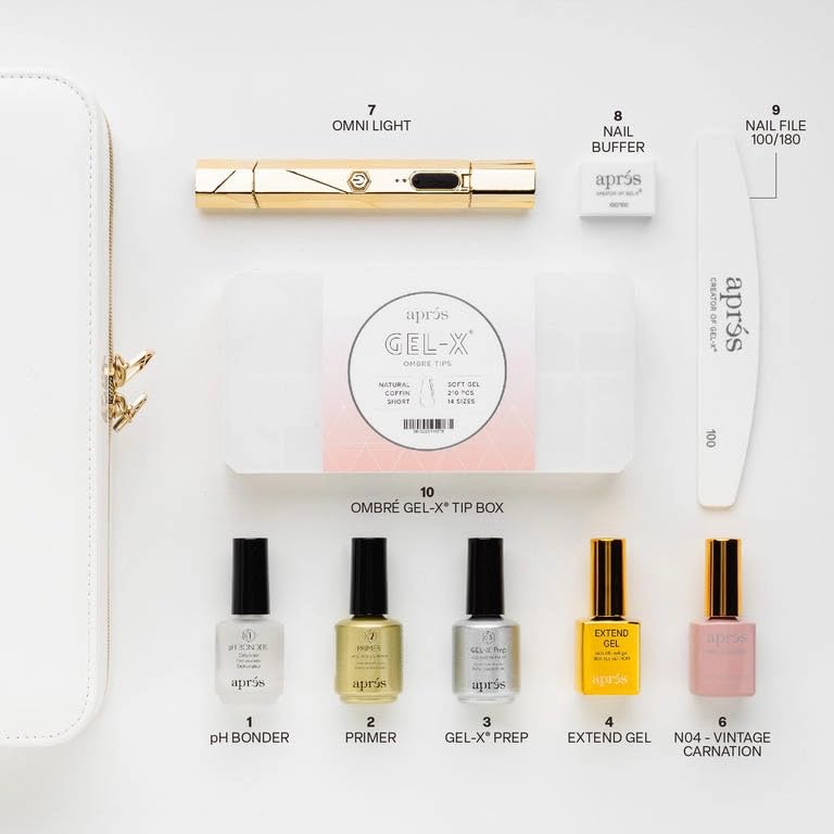 Apres Ombre Gel-X® Nail Extension Kit, 14 sizes 00-9, Premium Quality, Professional Nail Tips Starter Kit (Natural Round Medium)