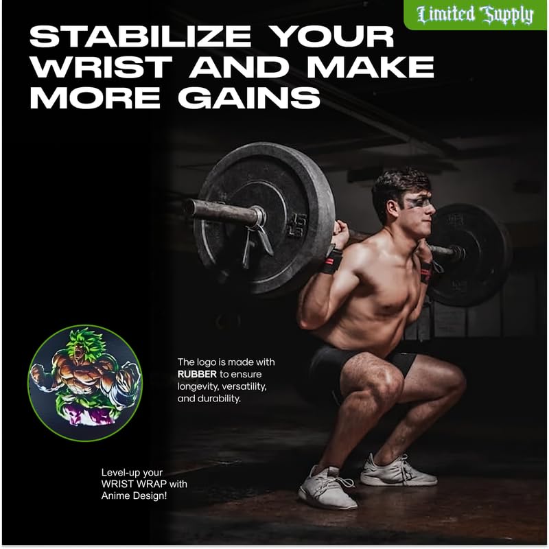 Anime Wrist Wraps Lifting Straps 24" for Men and Women - 1 Pair Each, Gym Accessories Support Weightlifting, Powerlifting, Strength Training, and Improve Workout, Black Green Dzbsyan