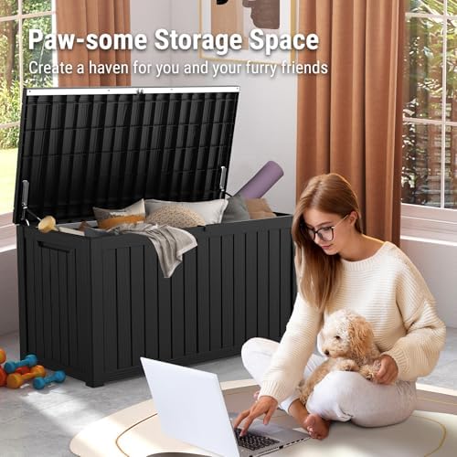 180 Gallon Outdoor Storage Box Waterproof, Extra Large Resin Deck Box, Outside Storage Bin for Patio Furniture Cushions, Pool Supplies, Sports Gear, UV Resistant and Weatherproof, Black