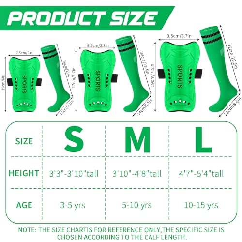 Syhood Soccer Shin Guards and Socks for Toddler Kids Youth, Lightweight Soccer Shin Pads Protective Soccer Gear for 3-5, 5-10, 10-15 Years Old Children Teen Boys Girls Soccer Game (Green,S Size)