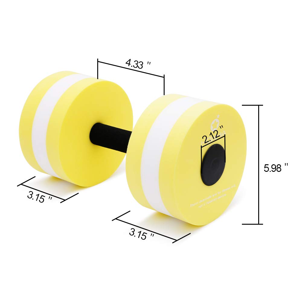 Water Dumbells, Aquatic Exercise Dumbell Set of 2 Water Aerobic Exercise Foam Dumbbells Pool Resistance Water Fitness Equipment for Weight Loss (Yellow)