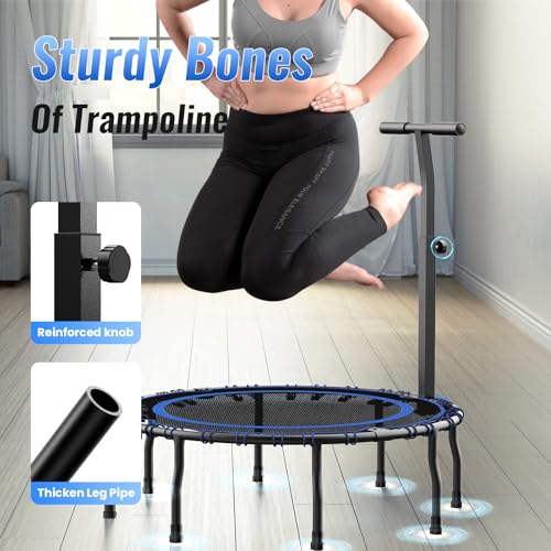 Vimexciter 40" Foldable Mini Fitness Trampoline with Adjustable Foam Handle, Exercise Rebounder for Adults Kids Indoor/Garden Exercise, Max Load 400 lbs, Blue