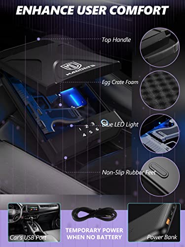 MD MADOATS Car Gun Safe, Portable Biometric Safes for Pistols with Cable, Fingerprint & Keypad & Key Access Handgun Lock Box for Vehicle Travel Home (Metal Logo)
