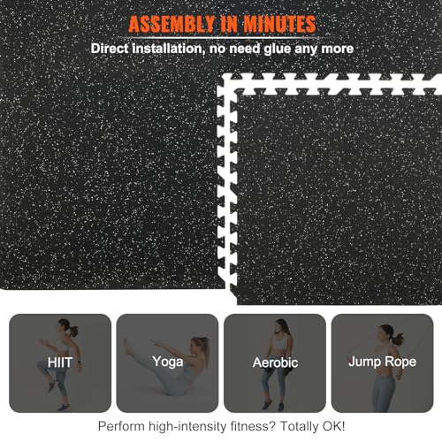 VEVOR 6PCS 0.56 inch Thick Gym Floor Mats, 24" x 24" EVA Foam & Rubber Top Interlocking Workout Floor Mats with 24 sq.ft Coverage, Waterproof Exercise Puzzle Flooring for Gym, Home, Garage, Basement