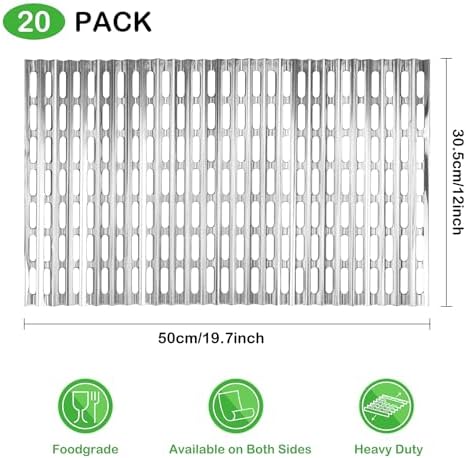 20 Pack Disposable Aluminum Grill Liners, 12" x 20" Rollable Grill Sheets for Grill Grates of Outdoor Charcoal BBQ
