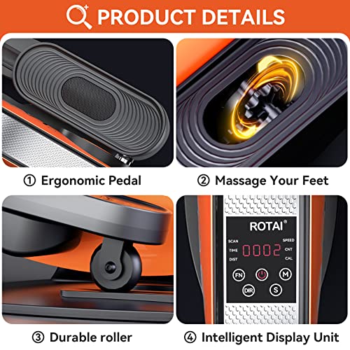 ROTAI Under Desk Elliptical Massage Machine for Elderly Seniors Electric Leg Circulation Foot Pedal Exerciser, Smart Portable Trainer for Home & Office with Remote and LCD Monitor (Orange)